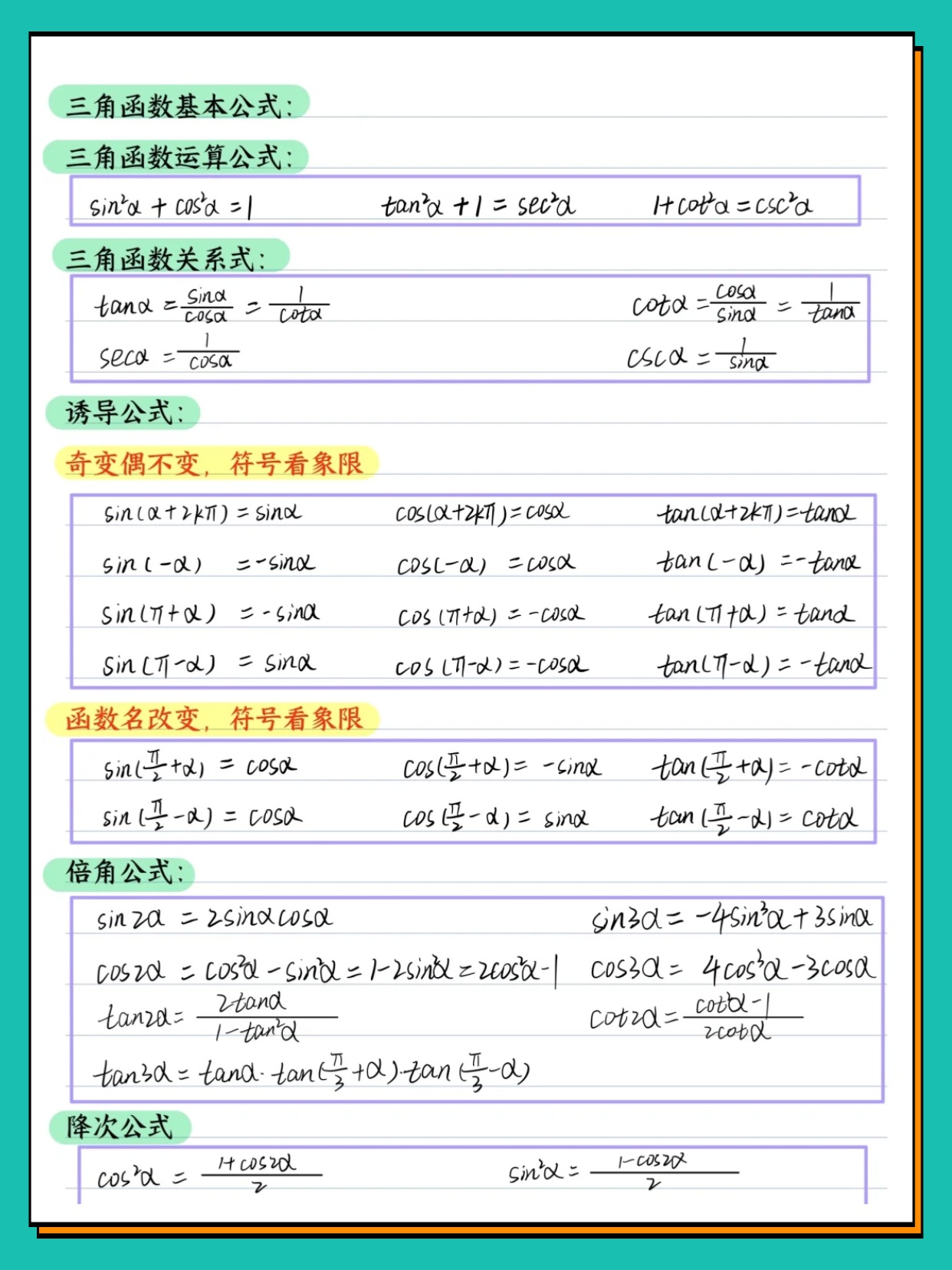 三角函数所有公式大全高一的简单介绍