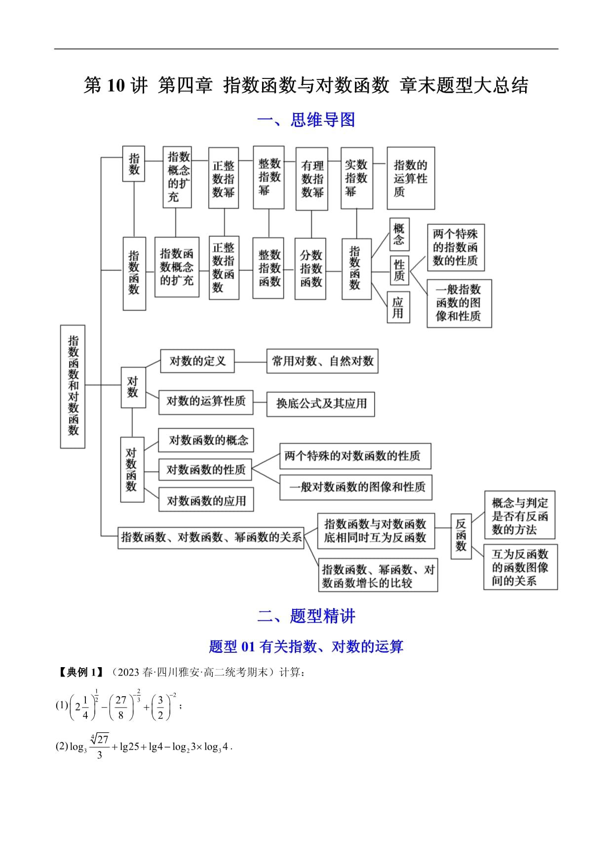 指数函数与对数函数思维导图/指数函数与对数函数思维导图高中