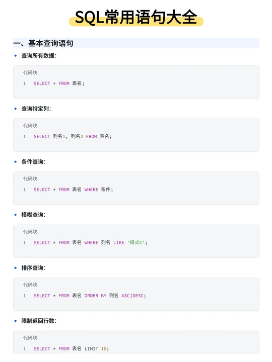【sql基础语句大全,sql常用九大命令语句】