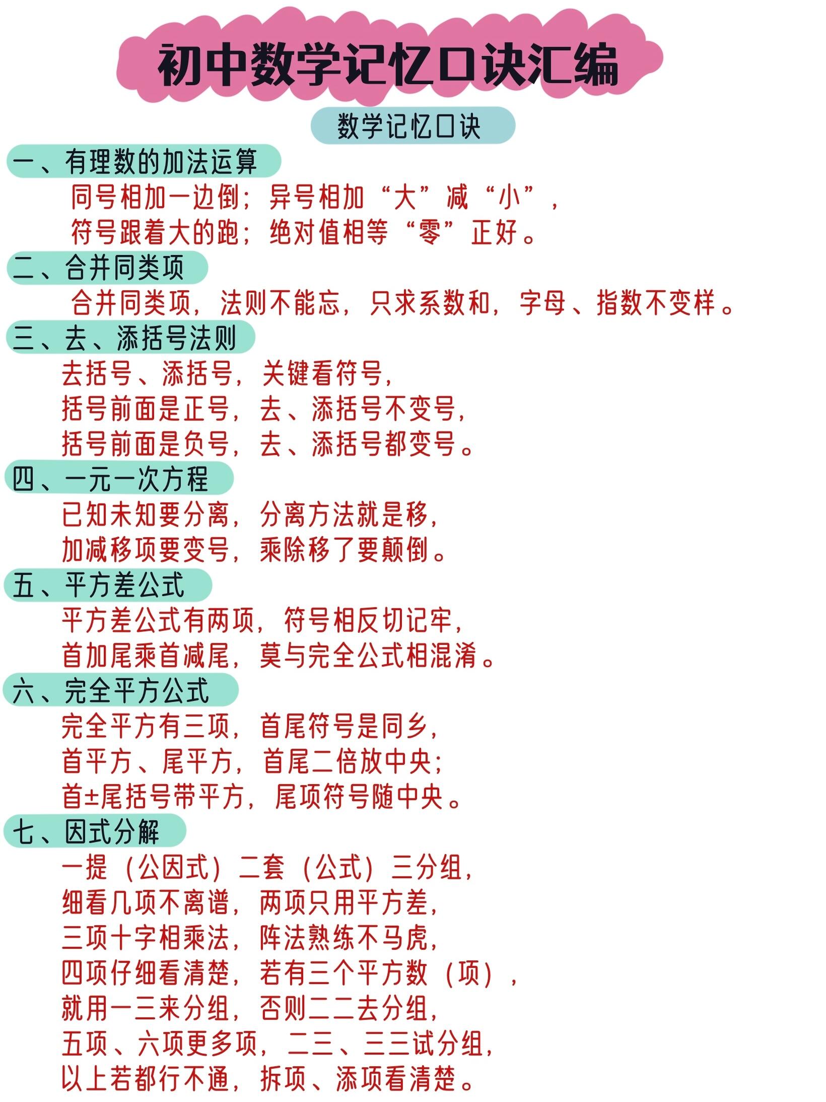 初中数学必背公式大全/初一数学背熟48个公式 初中数学必背公式大全/初一数学背熟48个公式