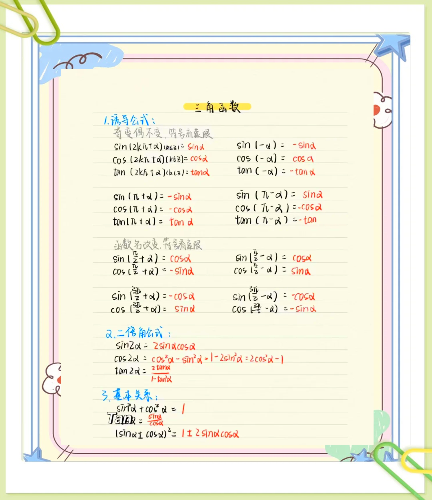【关于三角函数的公式大全,三角函数的全部公式整理大学】